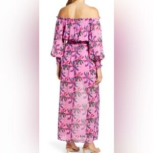 NWT WAYF DRESS PINK & PURPLE BIRDS OF PARADISE OFF SHOULDER MAXI DRESS SMALL